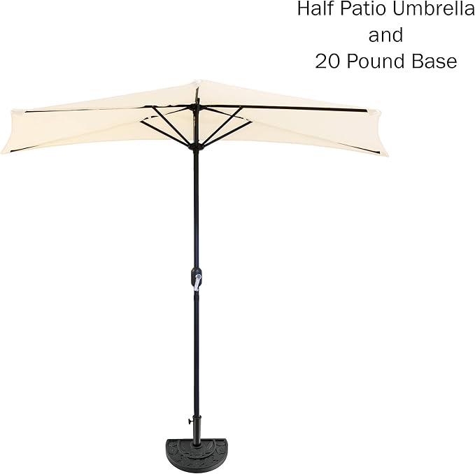 9-Ft Half Patio Umbrella Easy Crank Semicircle Balcony Shade with 20lb Weighted Base for Deck, Porch, or Against a Wall by Pure Garden (Tan)