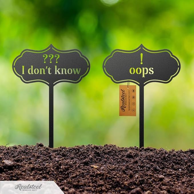 RealSteel - Seed & Plant Markers - Indoor/Outdoor Herb Garden Stakes - Elegant Fruit/Vegetable Seed Labels - Durable Plant Tags for Pots - Classy Design for Farmhouse/Greenhouse (Garlic)