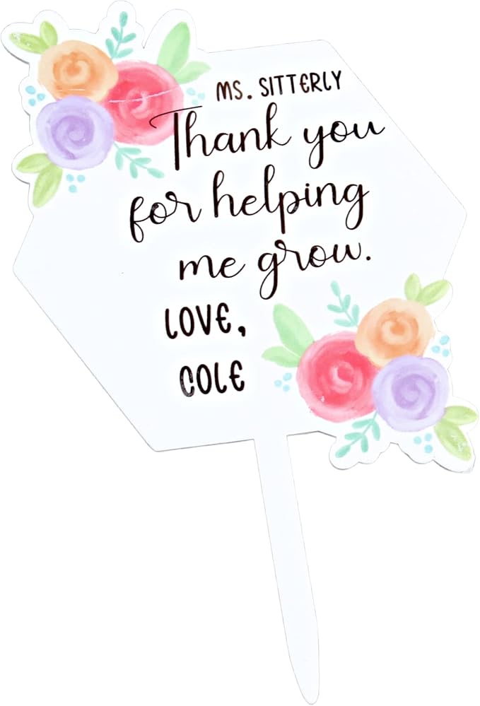 Custom Teacher Plant Stake Gift – Garden Keepsake Sign from Student – Thank You for Helping Me Grow – Indoor Outdoor Decor – Succulent Marker for Pots or Planters
