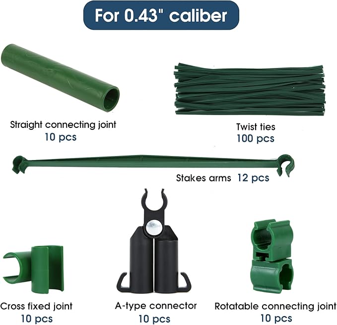 Adjustable Garden Stakes Connectors, Plastic Plant Trellis Clips for 0.43 inch Diameter Rods Connecting Joints for Tomato Cage Cucumber Teepee Climbing Plants Frame