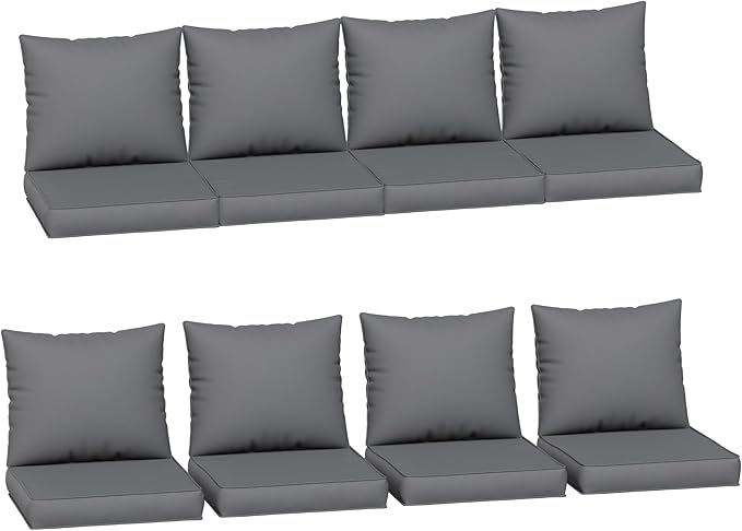 Amopatio Outdoor Cushions for Patio Furniture, Outdoor Chair Cushions Fits 8-seat Sectional Conversation Sets, Patio Replacement Seat Cushion for Patio Chairs (Grey)