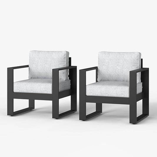 LayinSun Outdoor Patio Aluminum Chair, Metal Modern Armchair Set of 2 with Washable Thick Cushions