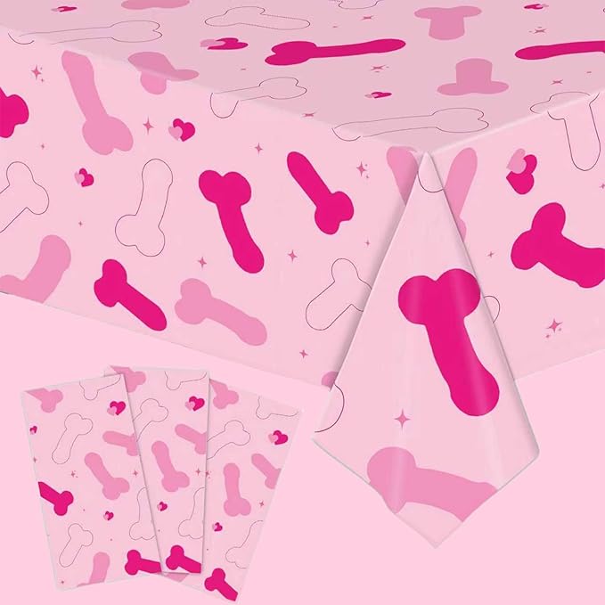 3 Pieces Bachelorette Party Tablecloth – 54x108 Inch Disposable Plastic Table Covers with Funny Naughty Print for Hen Night, Girls Night Out, Bridal Shower, and Adult Gag Party Decorations