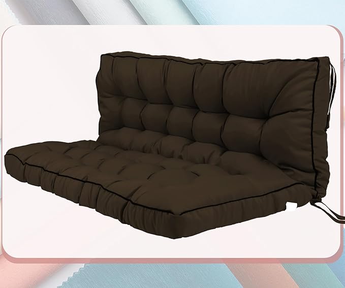 2-3 Seat Swing Replacement Cushion, Outdoor Bench Cushions with Backrest Thicken 4", Patio Furniture Garden Porch Loveseat Glider Pad Anti-Fading Waterproof (Brown, 40x55in)