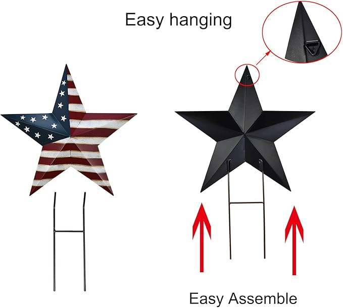 Metal USA Letter Yard Sign with Stake, Patriotic Barn Star Garden Stake Hanging Wall Decor, Outdoor Garden Lawn American Decor for 4th of July Independence Day Memorial Day