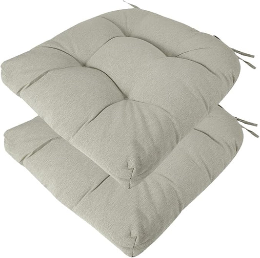 FUNHOME Outdoor Chair Cushions 19 x19 Inch,Water Resistant Tufted Seat Cushions 19",Reversible,Weather Resistant,Rounded Back Wicker Chair Cushion for Patio Garden Furniture(Light Brown)
