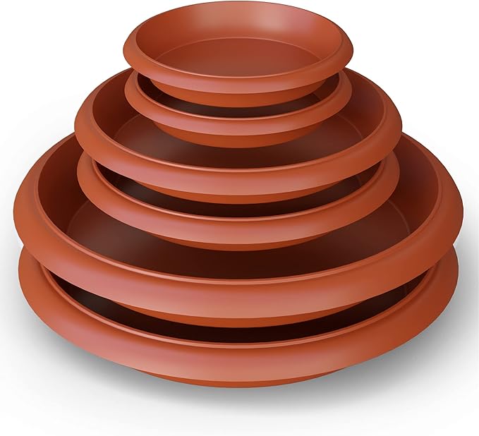 Plant Saucer 6 Pack Drip Trays Planter Pot Base Heavy Duty Plastic Drainage Tray for Indoor Houseplants Outdoor Garden 5 inch 8 inch 11 inch 3 Sizes 2 Each Round (Terracotta)