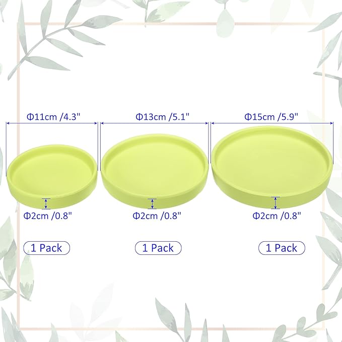 3 Pack Planter Saucers - Ceramic Plant Tray Flower Pot Drip Trays Round Apply to Outdoor/Garden (4/5/6inch, Light Green)