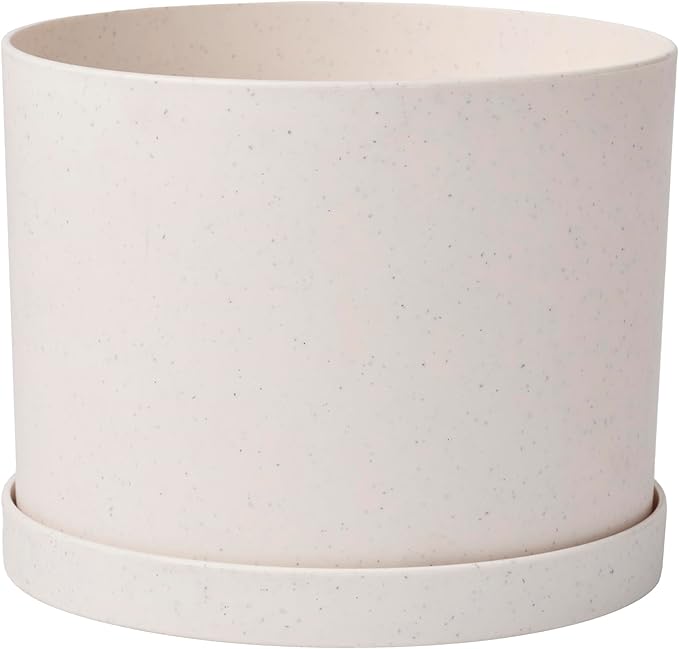 Bloem Mathers 8" Vanilla Bean Round Modern Resin Garden Planter Pot with Drainage Holes and Removable Saucer Tray Included