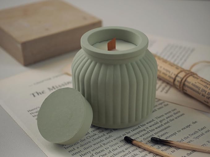 Storage Box With Lids, Silicone Candle Jar Molds Set, Creative Vessels Pot Molds, Concrete Round Stripe With Cover Bottle Making Moulds for Holder (L-2Pcs)