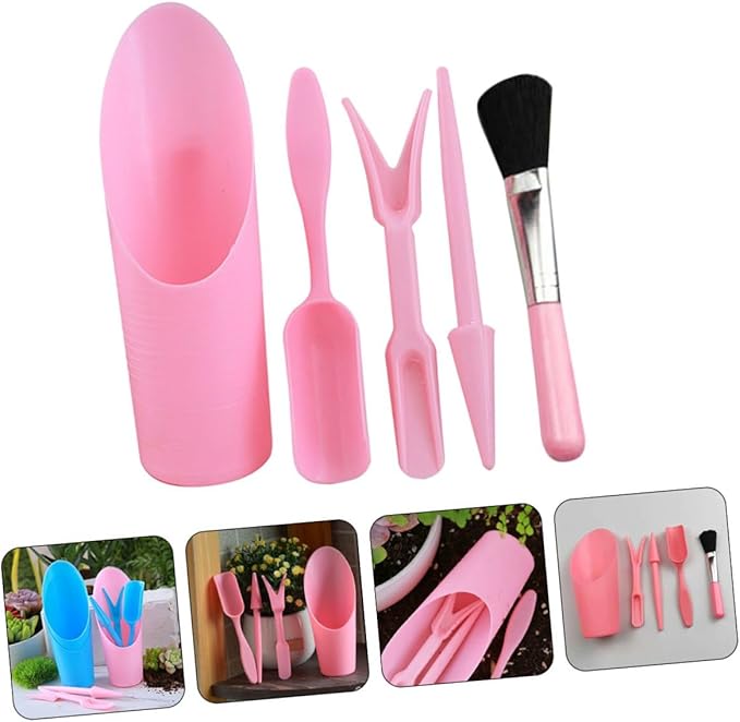 Kisangel Succulent Planting Tool Set with Soil Scoop, Seeder, and Cleaning Brush, Pink Gardening Accessories for Flowerpot Care and Transplanting in Home Garden