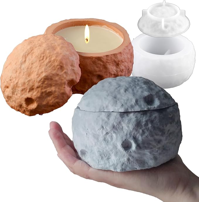 Storage Box Silicone Molds, Moon Shape Candle Holder Jewelry Container Resin Concrete Mold, Unique Round Epoxy Resin Casting Molds for Trinket Holder Succulent Pot Art Craft Decor