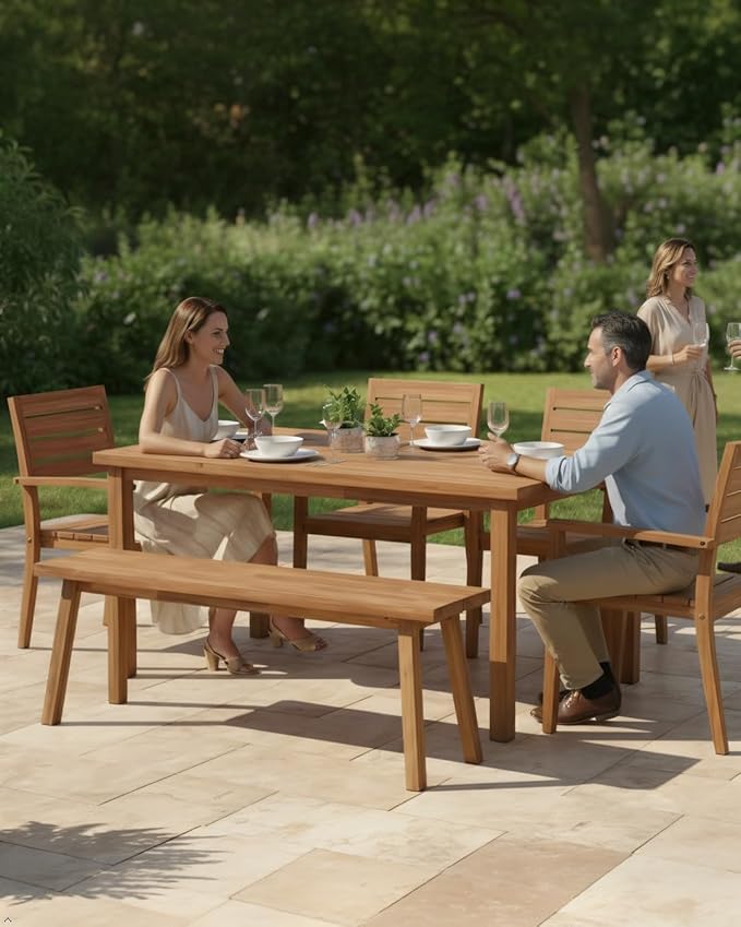 Solid Wood Bench - Minimalist Design, Acacia Wood Construction, Brown Color, Versatile for Entryway, Living Room, Bedroom & Outdoors, Easy Assembly & Weather-Resistant