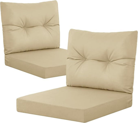 YEFU 24x24 Outdoor Cushions for Patio Furniture: Waterproof Fade Resistant Outdoor Seat Cushions Set of 2 - Olefin Deep Seat Paio Cushion Pads Replacement with Ties for Chair Sofa Couch(Beige)