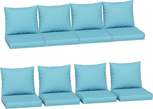 Amopatio Outdoor Cushions for Patio Furniture, Outdoor Chair Cushions Fits 8-seat Sectional Conversation Sets, Patio Replacement Seat Cushion for Patio Chairs (Sky Blue)