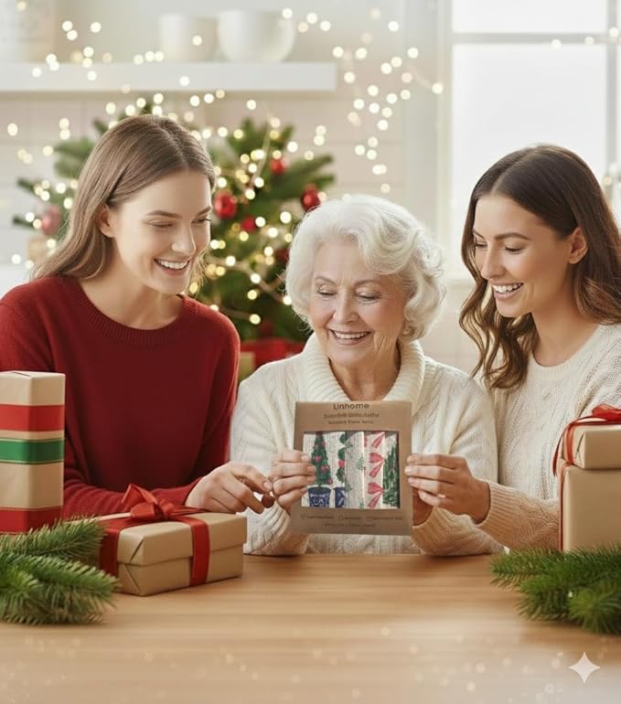 Christmas Holiday Swedish Dishcloth, Reusable Paper Towel, Super Absorbent Cellulose Sponge, Washable Kitchen Cleaning Cloth (Evergreen Holiday - 4 Pack)