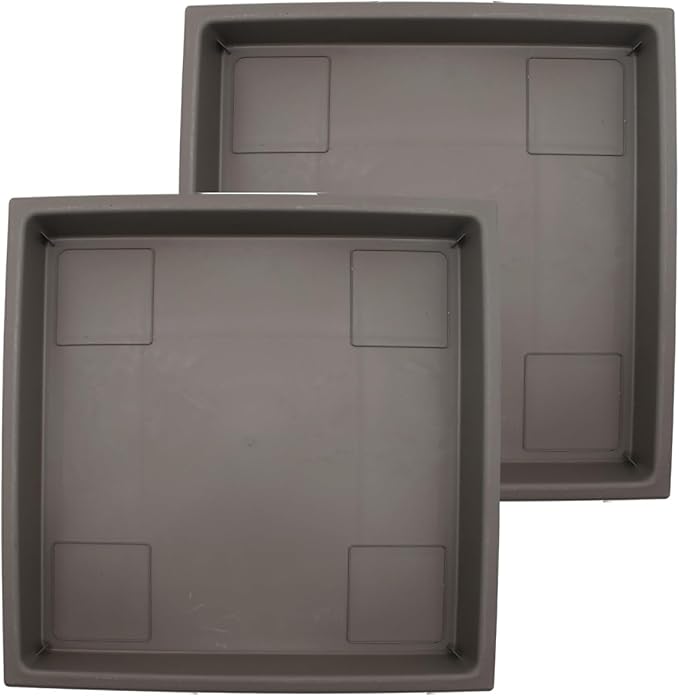 The HC Companies 11 Inch Accent Square Plant Saucer, Lightweight UV-Resistant Plastic Outdoor & Indoor Flower Pot Tray, 2-Pack Plant Pot Trays for Garden & Home Decor, Cappuccino