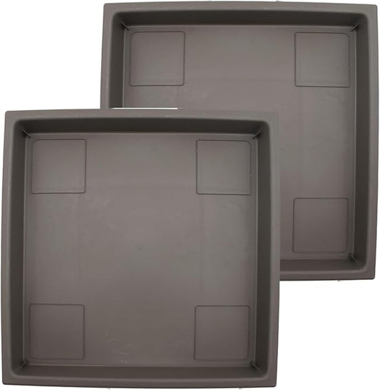 The HC Companies 11 Inch Accent Square Plant Saucer, Lightweight UV-Resistant Plastic Outdoor & Indoor Flower Pot Tray, 2-Pack Plant Pot Trays for Garden & Home Decor, Cappuccino