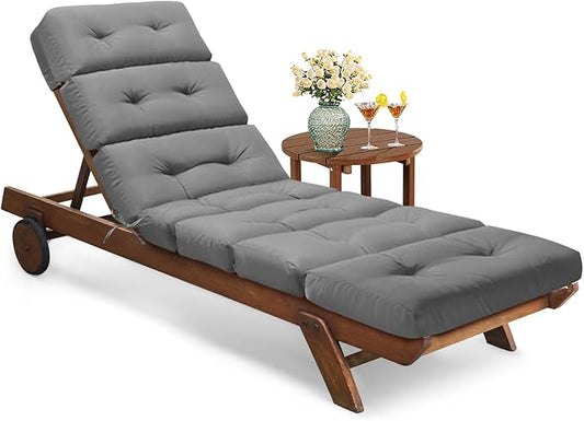 All Weather Chaise Lounge Cushions Outdoor Lounge Chair Cushion, Waterproof Chaise Lounger Chair Cushion Replacement for Outdoor Patio Furniture with Non-Slip Back and Ties, Grey