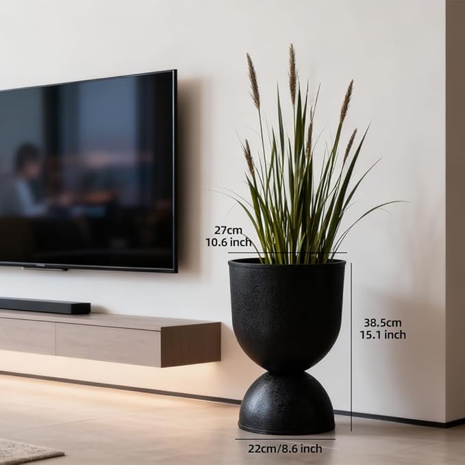 Lookat Modern Hourglass Planter, Indoor Decorative Plastic Plant Container, Textured Metal Look, Contemporary Home Garden Pot (GLOD, CUP001)