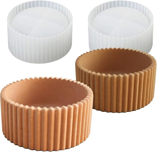 Wehous 2PCS Round Candle Holder Molds, Striped Storage Box Jar Plant Pot Silicone Molds for Epoxy Resin Concrete Cement Plaster, Container Trinket Tray Jewelry Holder Craft Mould DIY Home Ornament