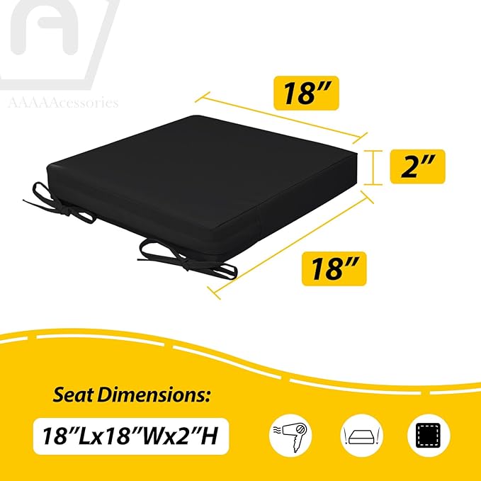 AAAAAcessories Outdoor Seat Cushions for Chairs, Waterproof, Fade-Resistant, 18" x 18" x 2", Patio Furniture Replacement Cushions, Set of 2, Charcoal Black