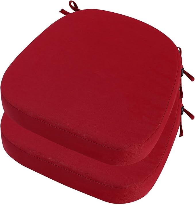 idee-home Outdoor Chair Cushions Set of 2, 19" x 19" x 3" Thick D-Shaped Patio Furniture Outdoor Seat Cushions Waterproof with Ties, Dining Pads