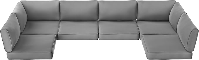 SUNCOZE 14-Piece Outdoor Cushions for Patio Furniture, 25.6"x25.6" Couch Cushion Replacement Designed for 6-Seat Sectional Sofa Sets, Anti-Slip Patio Cushions for Garden, Backyard, Porch (Grey)