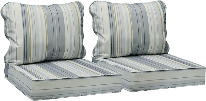 AAAAAcessories Outdoor Seat Cushions for Chairs, Fade-Resistant, Waterproof Patio Furniture Replacement Cushions, 23.5" x 25.5" x 5" + 23.5" x 19", Set of 2, Ash Blue Harbor Stripe