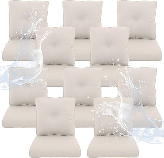 Outdoor Chair Cushions 10 Sets- 22 * 24" Patio Furniture Cushions with Removable Cover, 28D High Density Sponge Filling Outdoor Patio Cushions for Chairs, Rocker, Sofa and Loveseat - Beige
