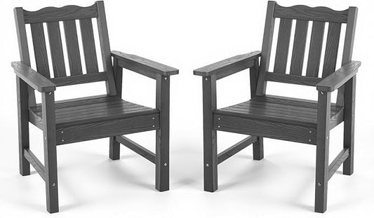 Stoog Outdoor Chairs Set of 2, All-Weather HIPS Patio Dining Chairs with Curved Backrest, 400 lbs Support Garden Chairs, Grey