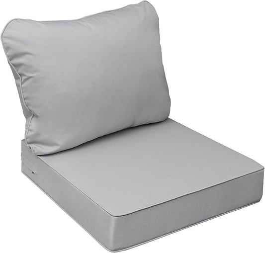 AAAAAcessories Outdoor Seat Cushions for Chairs, Fade-Resistant, Waterproof Patio Furniture Replacement Cushions, 25.5" x 25.5" x 5" + 25.5" x 19", Gray