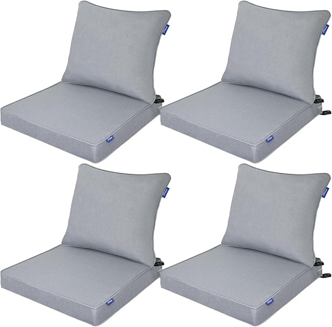Deep Seat Cushions, Outdoor Cushions, Patio Furniture Cushions, Deep Seat & Back Cushion Patio Cushions for Backyard Couch Sofa Fade Resistant (22x24x4 inches 4 Sets, Light Grey)