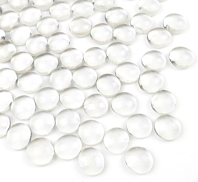 1lb Clear Glass Beads for Vases, 100 Pcs Glass Pebbles, Clear Flat Glass Marbles for Vase Filler Flower Candle Crafts Centerpieces and Wedding Decoration