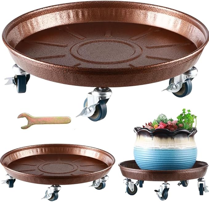 Planterhoma 3 Packs 20" Metal Plant Caddy with Wheels Extra-Large Rolling Plant Stand Heavy-Duty Plant Dolly with Casters Indoor Outdoor Wheeled Flower Pot Mover Rollers Garden Cart Trolley, Copper