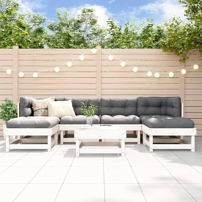 Garden Lounge Set White Solid Pinewood 7 Piece Set Modular Garden Seating Ensemble for Pond Backyard