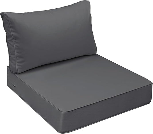 AAAAAcessories Outdoor Seat Cushions for Chairs, Fade-Resistant, Waterproof Patio Furniture Replacement Cushions, 24" x 24" x 5" + 24" x 13.5", Dark Gray