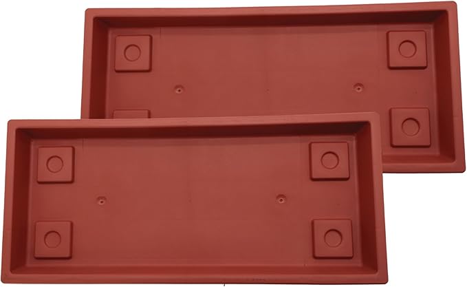 The HC Companies 17.5 Inch Venetian Rectangular Plant Saucer, Lightweight UV-Resistant Plastic Outdoor & Indoor Flower Pot Tray, 2-Pack Plant Pot Trays for Garden & Home Decor, Clay