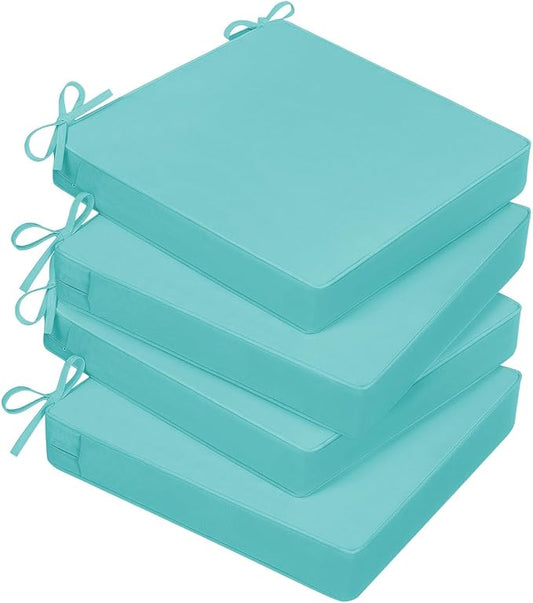 Basic Beyond Outdoor Chair Cushions for Patio Furniture, Waterproof Outdoor Seat Cushions Set of 4 18 x 18, Patio Chair Cushions Set of 4 with Ties and Handle, Teal