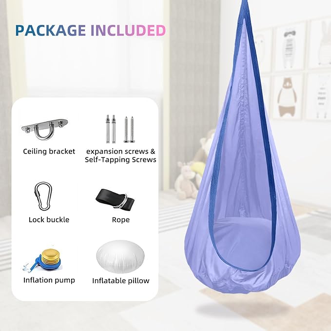 Kids Swing Seat Hammock Chair Indoor Outdoor Hanging Chair for Children,Soft & Safe with High Weight Capacity, Easy Install Perfect for Bedroom, Garden, Playroom (Violet)