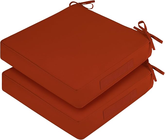 Waterproof Outdoor Chair Cushions Set of 2, Square Outdoor Seat Cushions with Ties and Removable Covers, 24 x 24 Outdoor Cushions for Patio Furniture with Portable Handle(Rust)