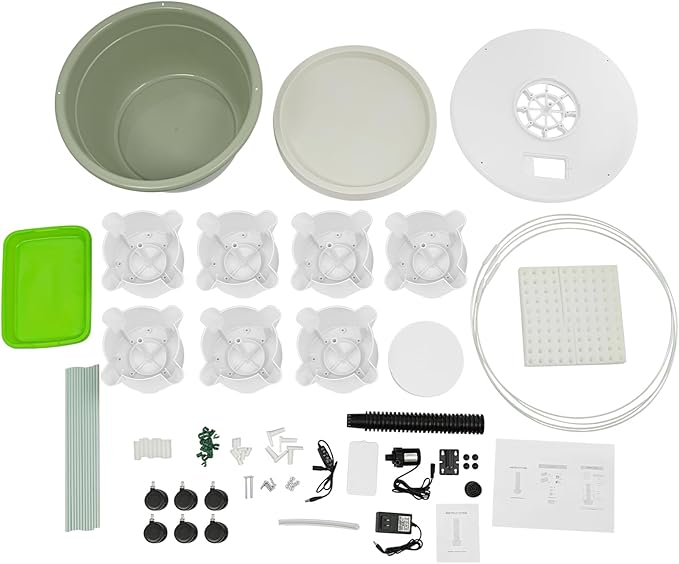 Hydroponic Growing System Kit, Vertical Hydroponic Tower with Climbing Trellis, Indoor & Outdoor Herb Garden, Vegetable Tower with 28 Planting Pods for Tomatoes,Strawberries (White and Light Green)