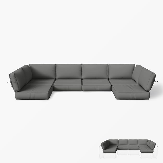 Outdoor Replacement Cushions for Patio Furniture, 5" Foam High-Density, 14-Piece Water-Resistant Outdoor Cushion for 6-Seat Sectional Patio Conversation Sets, Liner&Cover