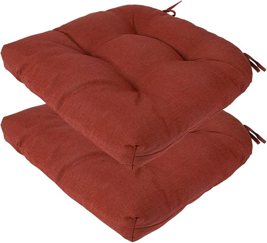 FUNHOME Outdoor Chair Cushions 19 x19 Inch,Water Resistant Tufted Seat Cushions 19",Reversible,Weather Resistant,Rounded Back Wicker Chair Cushion for Patio Garden Furniture(Dark Red)