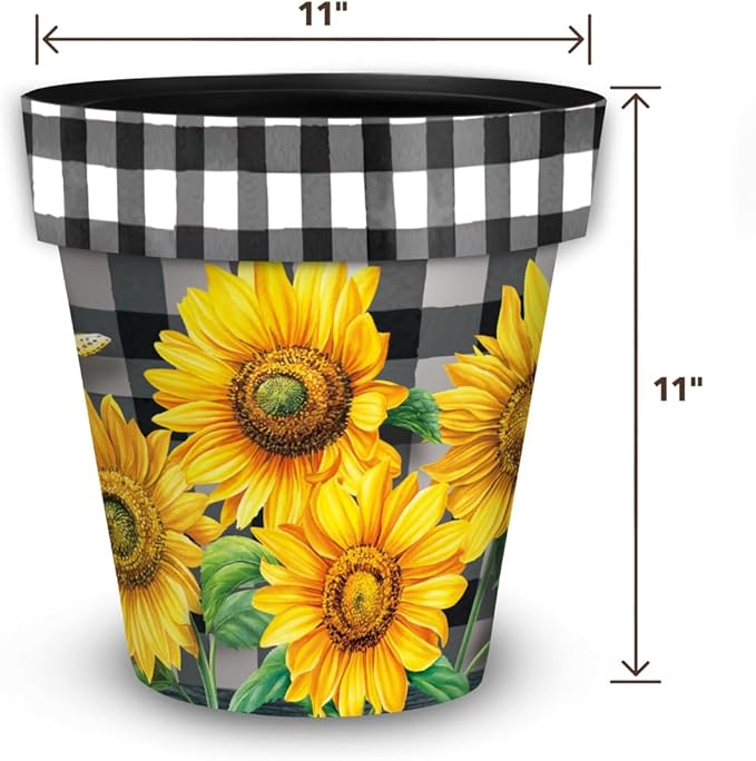 Briarwood Lane Fall Planter 11.75" x 11" x 11" Checkered Sunflowers Decorative Medium for Fall Planter