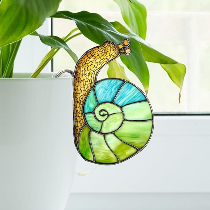 JOONOR 2 Pieces Stained Acrylic Snail Flower Pot Hugger Cute Animal Snail Statue for Planter Hanger Decorations Outdoor Fairy Garden Planter Edge Accessories,Style D