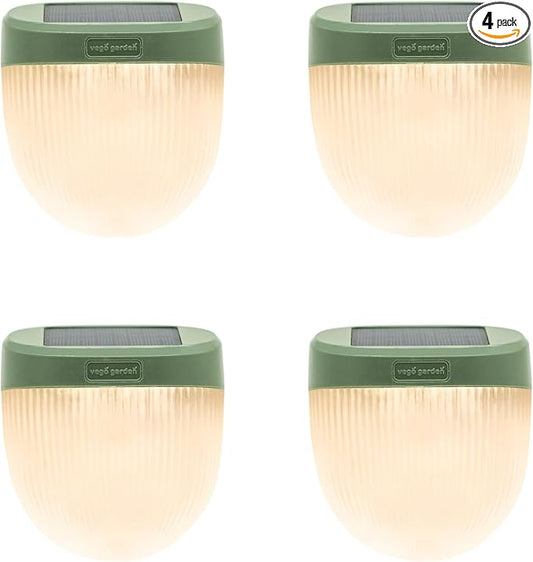Vego garden Rippled Solar Garden Lights with Auto Sensors Magnetize Securely to Raised Beds, IPX4 Waterproof Outdoor LED Light for Patio & Yard Olive Green, 4 Pack