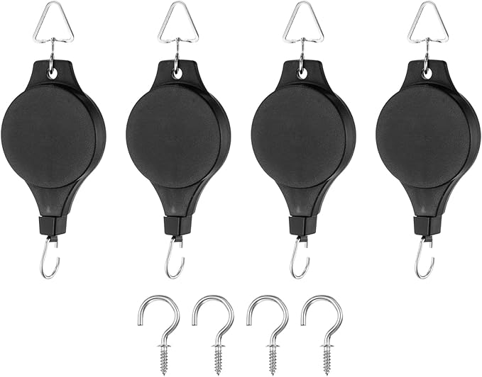 PATIKIL Plant Hanger, 8 Pcs Pulley Retractable Hanging with Ceiling Hook Indoor and Outdoor Plant Pots Holder, for Planters, Flower Basket, Wind Chimes, Bird Feeders, Black