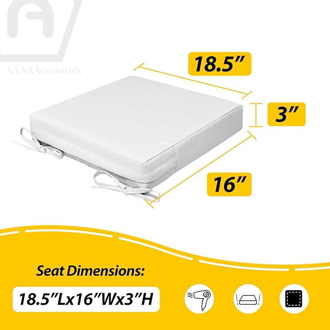 AAAAAcessories Outdoor Seat Cushions for Chairs, Waterproof, Fade-Resistant, 18.5" x 16" x 3", Patio Furniture Replacement Cushions, Set of 2, Creamy White