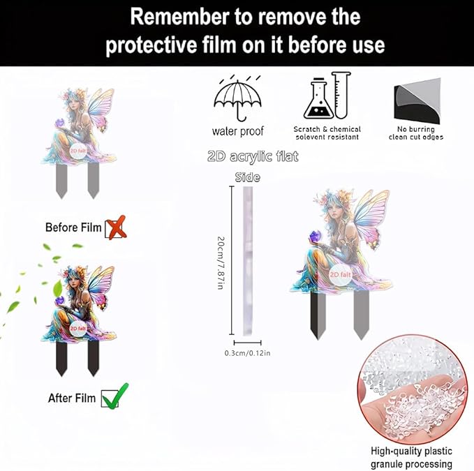 Garden Decor, Acrylic 2D Stake, Pot Plants Garden Yard Lawn Outdoor Fairy Statue Ornaments, Fairy Garden Accessories Decoration (Style A)